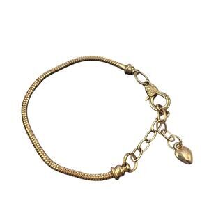 Vintage Gold Tone Round Chain Bracelet Heart Charm Lobster‎ Clasp